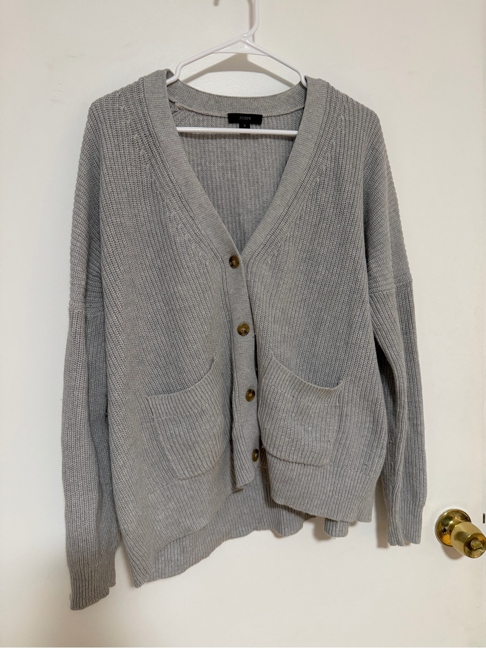 J.Crew Cotton Cashmere Cardigan Sweater Gray Size Small Oversized Pocket